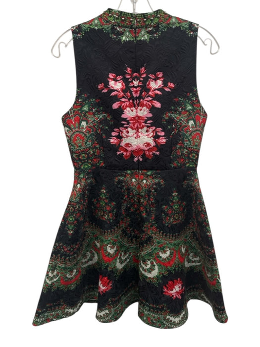 Beulah Size S Black, Red, Green Polyester Blend Beaded Floral high neck Dress Black, Red, Green / S
