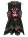 Beulah Size S Black, Red, Green Polyester Blend Beaded Floral high neck Dress Black, Red, Green / S