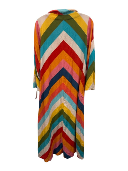 Briton Court Size XS Red, Blue, Multi Rayon Stripe Collar Maxi Dress Red, Blue, Multi / XS