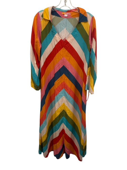Briton Court Size XS Red, Blue, Multi Rayon Stripe Collar Maxi Dress Red, Blue, Multi / XS