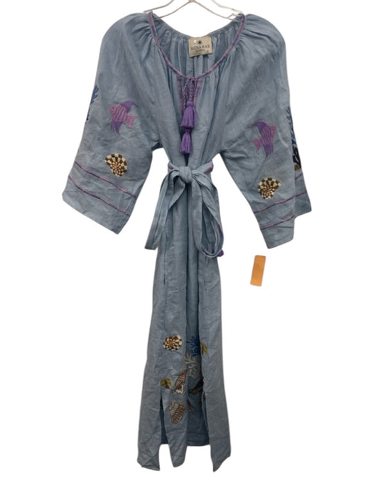 Benaras by Citrus Size XS Light Blue & Multi Linen Embroidered sea life Dress Light Blue & Multi / XS