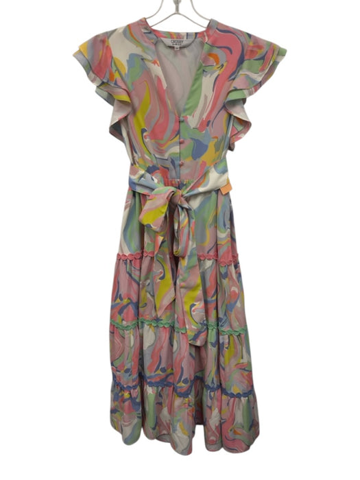 CROSBY by Mollie Burch Size XS Pink, Green, Multi Polyester Abstract Midi Dress Pink, Green, Multi / XS