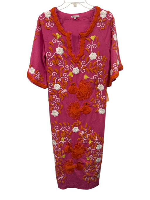 Frances Valentine Size 0 Pink, Orange, White Cotton & Linen Embroidered Dress Pink, Orange, White / 0