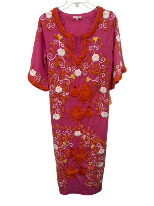 Frances Valentine Size 0 Pink, Orange, White Cotton & Linen Embroidered Dress Pink, Orange, White / 0