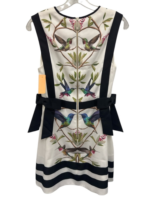 Ted Baker Size 1 White, Black, Green Polyester Sleeveless Hummingbird Dress White, Black, Green / 1