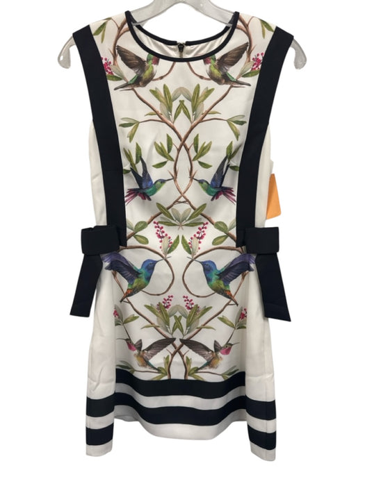 Ted Baker Size 1 White, Black, Green Polyester Sleeveless Hummingbird Dress White, Black, Green / 1