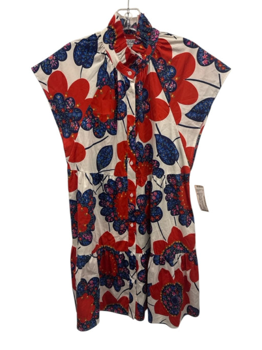 CROSBY by Mollie Burch Size XS Red, Blue, White Gathered Floral Above Knee Dress Red, Blue, White / XS