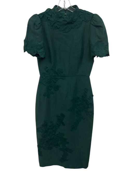 Antonio Melani Size 4 Green Rayon Blend leaf applique high neck Midi Dress Green / 4
