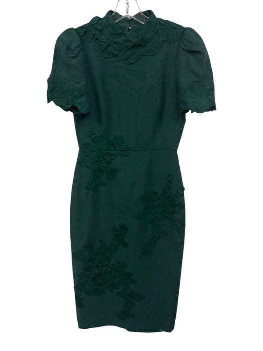 Antonio Melani Size 4 Green Rayon Blend leaf applique high neck Midi Dress Green / 4