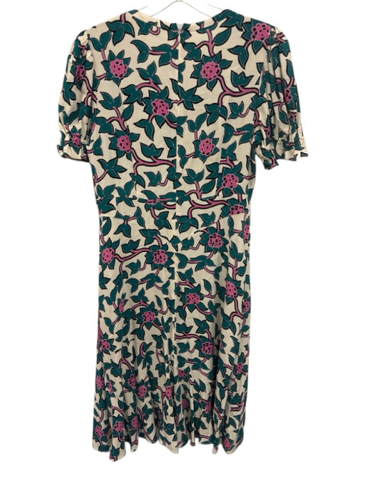 Diane Von Furstenberg Size 4 cream, teal, pink Rayon Floral Midi Dress cream, teal, pink / 4