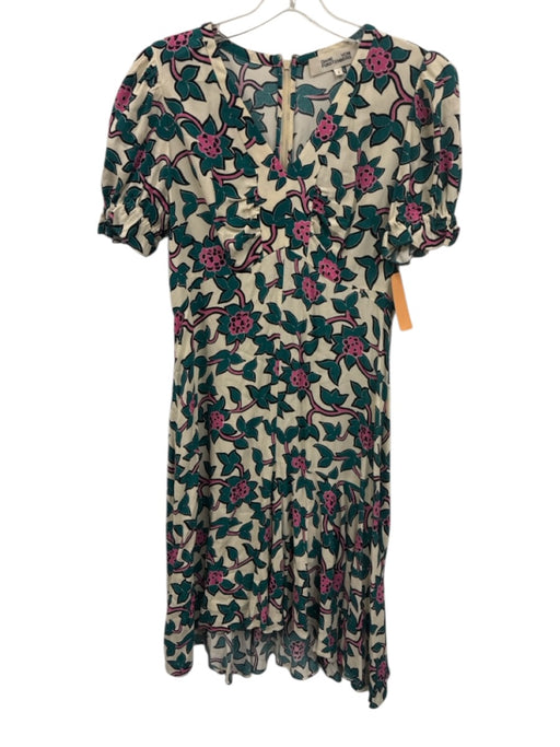Diane Von Furstenberg Size 4 cream, teal, pink Rayon Floral Midi Dress cream, teal, pink / 4