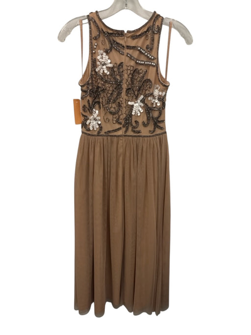 Gianni Bini Size 2 Beige, Silver & White Polyester Tulle Beaded Sleeveless Dress Beige, Silver & White / 2
