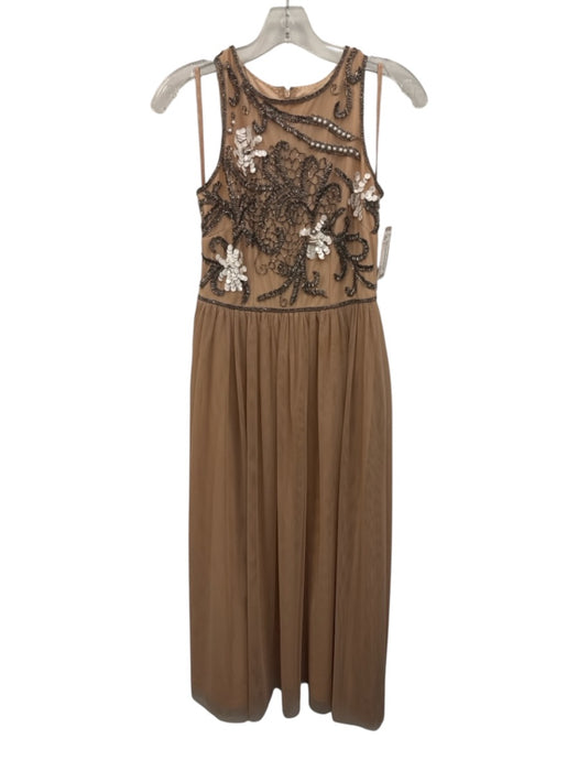 Gianni Bini Size 2 Beige, Silver & White Polyester Tulle Beaded Sleeveless Dress Beige, Silver & White / 2