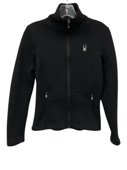 Spyder Size S Black Polyester Knit Mock Neck Slim Fit Full Zip Jacket Black / S