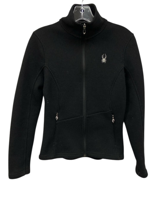 Spyder Size S Black Polyester Knit Mock Neck Slim Fit Full Zip Jacket Black / S