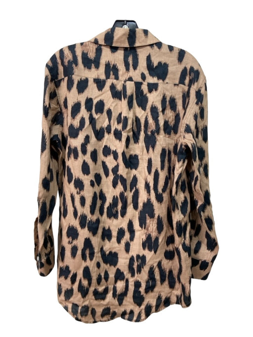 Emily Phillips Size 5 Beige & Black Linen Cheetah Collared Button Up Top Beige & Black / 5
