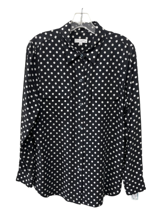 Equipment Size L Black & White Silk Collared Button Up Polka Dot Long Sleeve Top Black & White / L