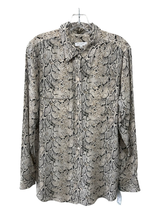 Equipment Size L Beige Silk Collared Button Up Snake Print Long Sleeve Top Beige / L