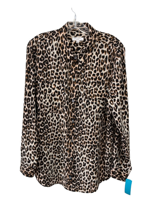 Equipment Size L Brown & Black Silk Collared Button Up Cheetah Long Sleeve Top Brown & Black / L