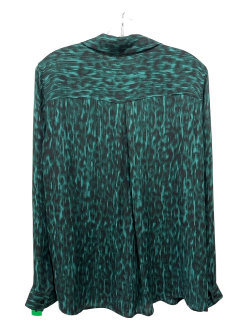 L'agence Size L Green & Black Silk Heathered Button Down Long Sleeve Collar Top Green & Black / L