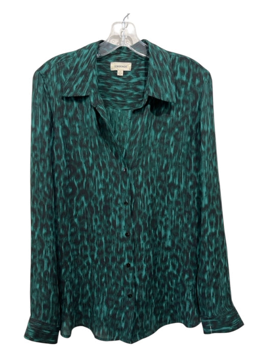 L'agence Size L Green & Black Silk Heathered Button Down Long Sleeve Collar Top Green & Black / L