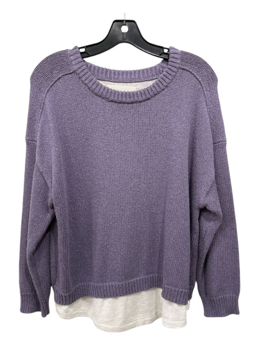 Brochu Walker Size M Purple & White Cotton & Cashmere Blend Rib Knit Sweater Purple & White / M