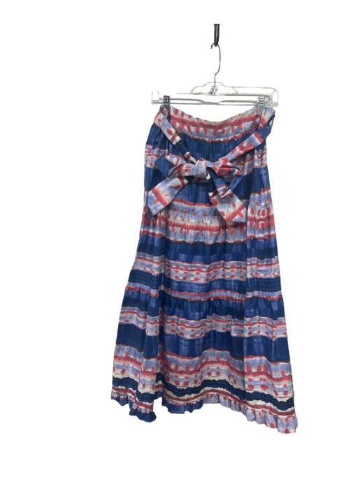 Marie Oliver Size 8 Blue, White & Pink Cotton Tye Dye Tiered Side Zip Skirt Blue, White & Pink / 8