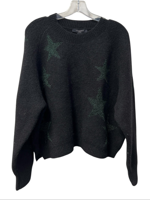 All Saints Size Small Black Wool Blend Stars Crew Neck Long Sleeve Sweater Black / Small