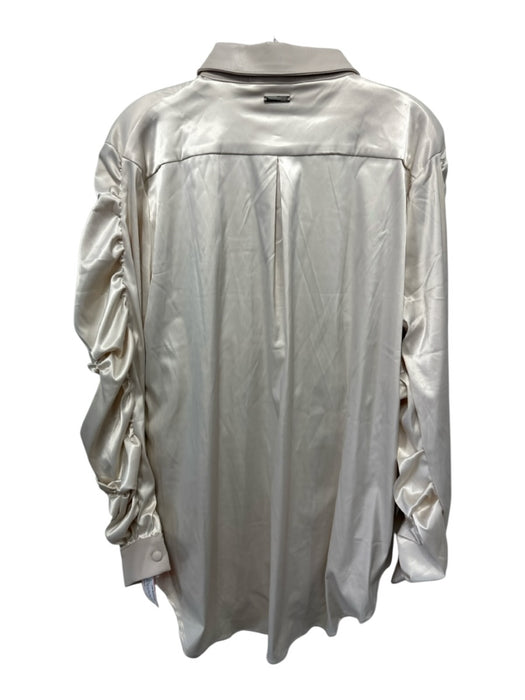 Maniere De Voir Size 10 Beige Poly Blend Button Front Ruched Satin Dress Beige / 10
