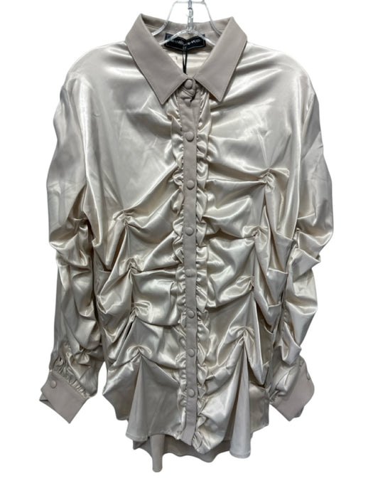 Maniere De Voir Size 10 Beige Poly Blend Button Front Ruched Satin Dress Beige / 10