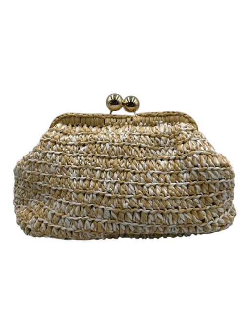 Caterina Bertini White & Beige Paper Woven Kiss Lock Clutch Bag White & Beige / Small