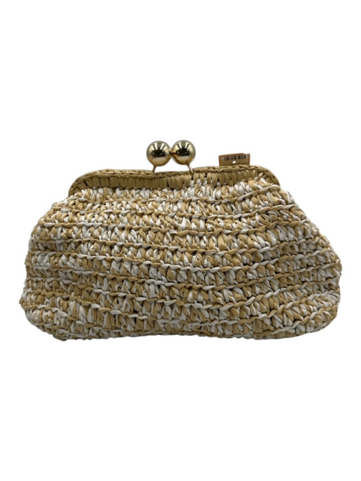 Caterina Bertini White & Beige Paper Woven Kiss Lock Clutch Bag White & Beige / Small