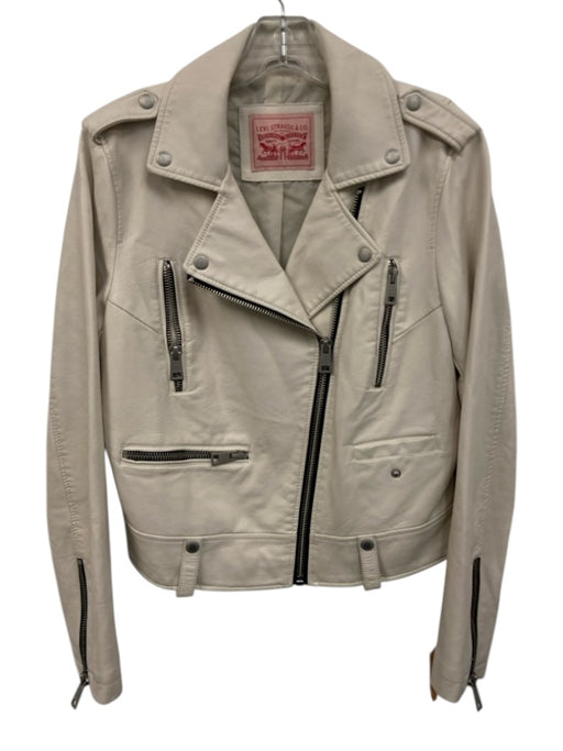 Levi's Size M Cream Polyurethane Faux Leather Moto Long Sleeve Jacket Cream / M