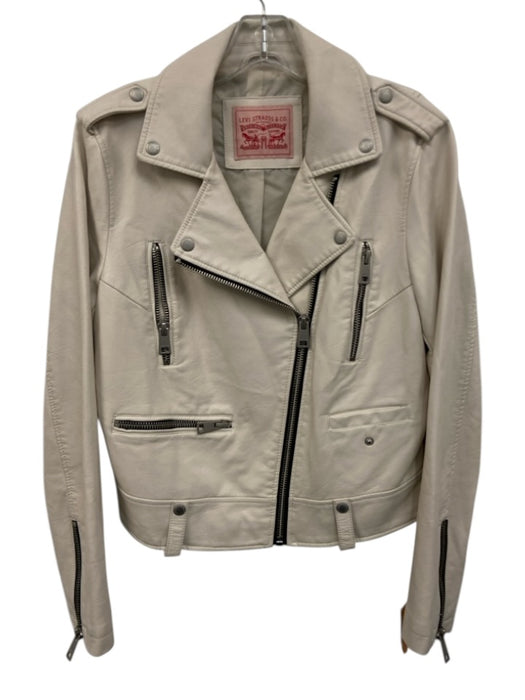 Levi's Size M Cream Polyurethane Faux Leather Moto Long Sleeve Jacket Cream / M