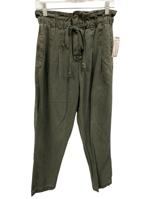 Free People Size XS Olive Green Cotton Button Fly Elastic Waist Tie Front Pants Olive Green / XS