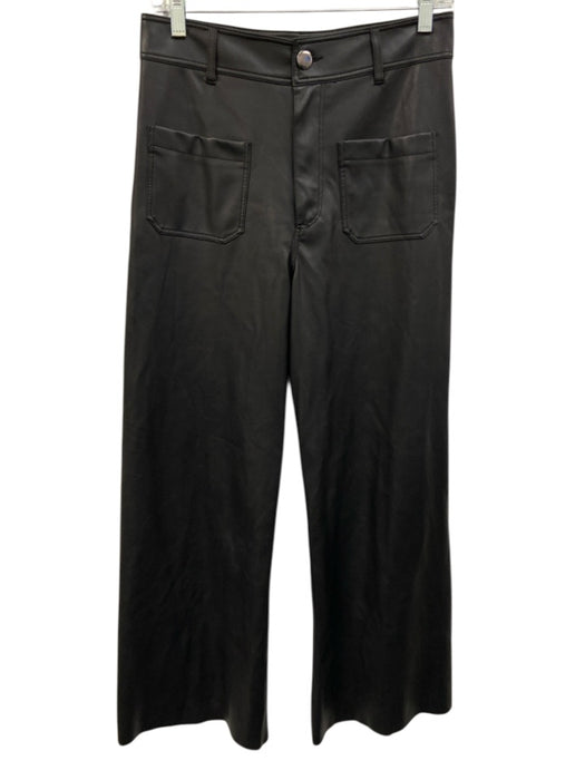 Zara Size S / 6 Black Faux Leather High Rise Wide Leg Pants Black / S / 6