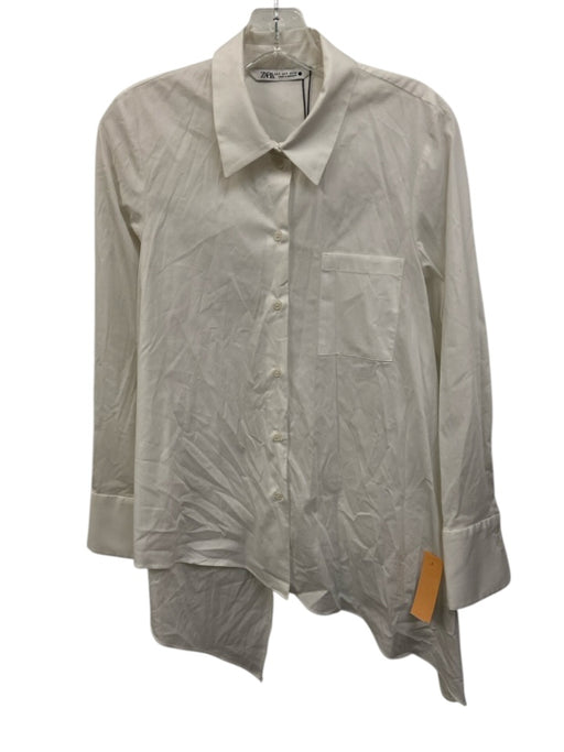 Zara Size S White Cotton Button Collar Long Sleeve Top White / S
