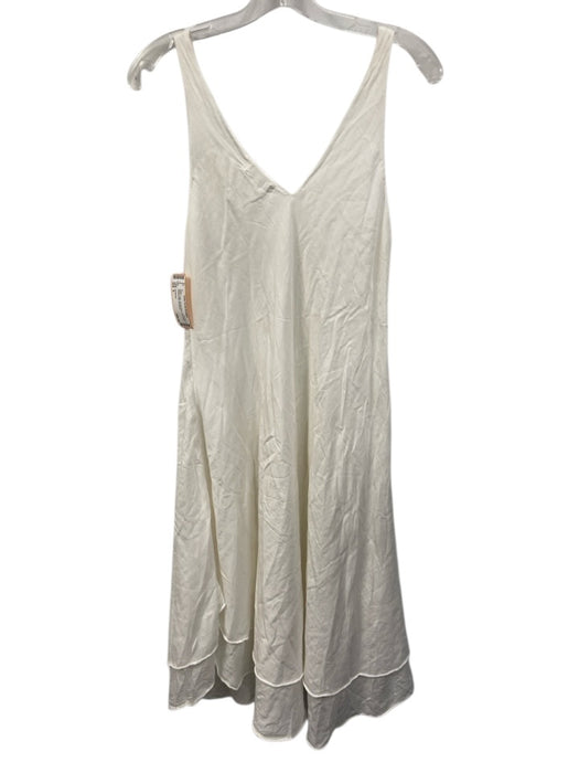 CP Shades Size S White Cotton Double Band Sleeveless Pockets Midi Dress White / S