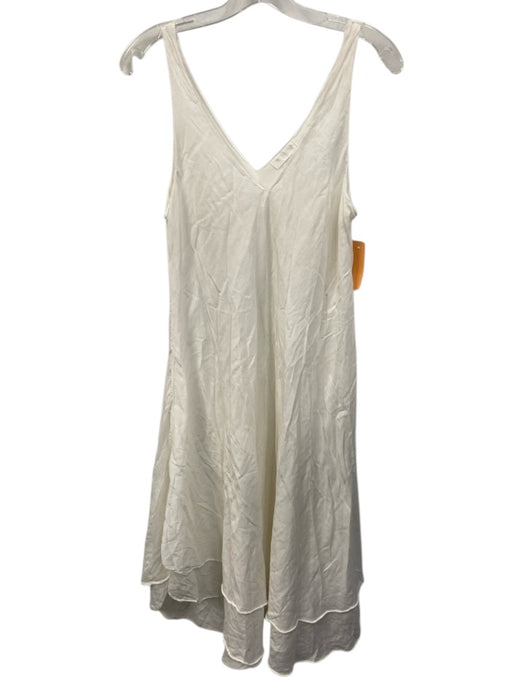 CP Shades Size S White Cotton Double Band Sleeveless Pockets Midi Dress White / S