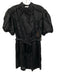 Frame Size S Black Ramie ladder lace Short Puff Sleeve Button Front Sash Dress Black / S