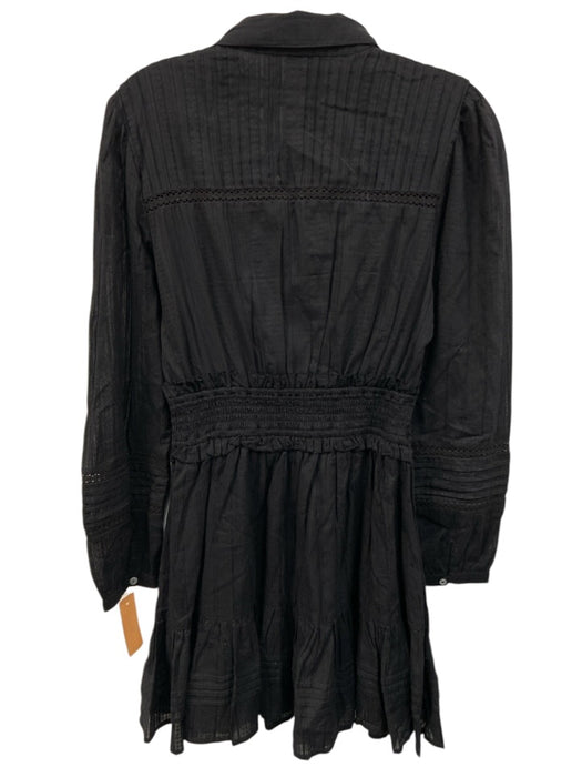 Cleobella Size S Black Cotton Long Sleeve Elastic Waist Mini Tie Neck Dress Black / S