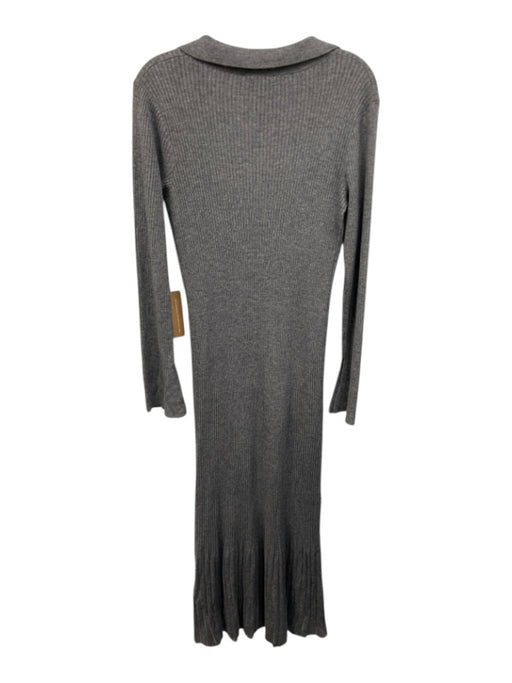 CAARA Size S Gray Acrylic Blend Ribbed Knit Collar V Neck Long Sleeve Maxi Dress Gray / S