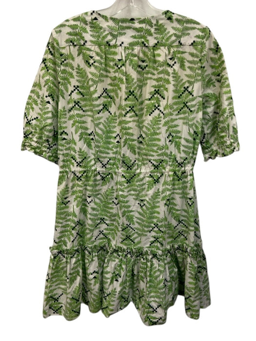 Saloni Size S / 6 Green & White Cotton Knee Length Fern Leaf Print Dress Green & White / S / 6