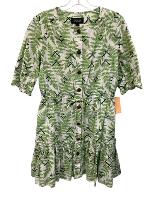 Saloni Size S / 6 Green & White Cotton Knee Length Fern Leaf Print Dress Green & White / S / 6