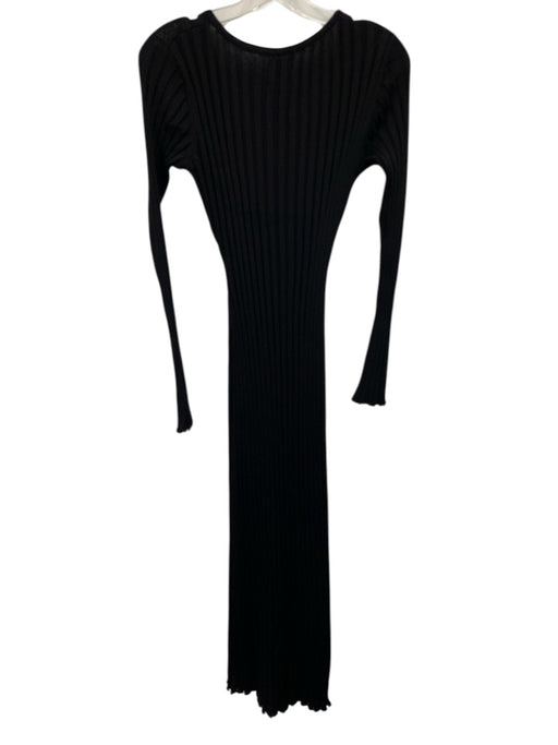 Dissh Size S Black Viscose & Nylon Blend Ribbed Knit V Neck Tie Waist Dress Black / S