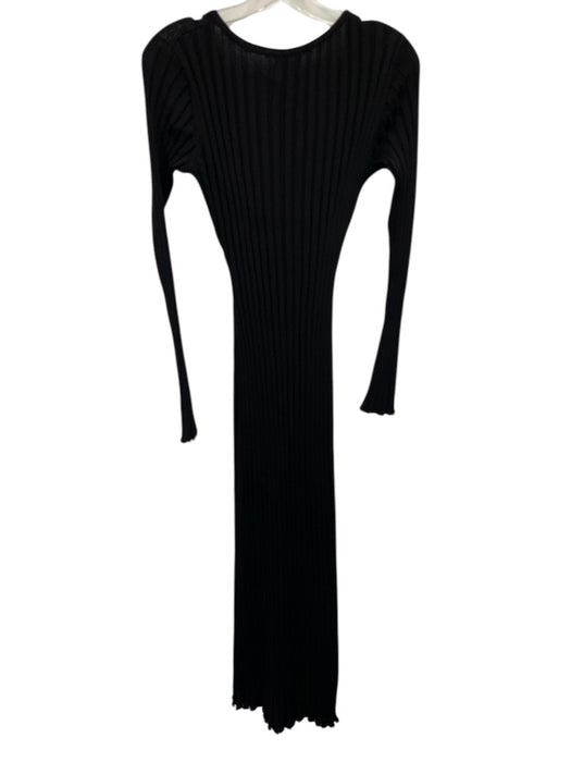 Dissh Size S Black Viscose & Nylon Blend Ribbed Knit V Neck Tie Waist Dress Black / S