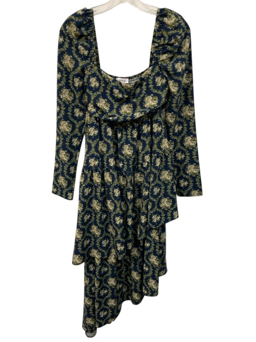 WeWoreWhat Size S / 6 Navy Blue, Green, Beige Polyester & Spandex Tiered Dress Navy Blue, Green, Beige / S / 6