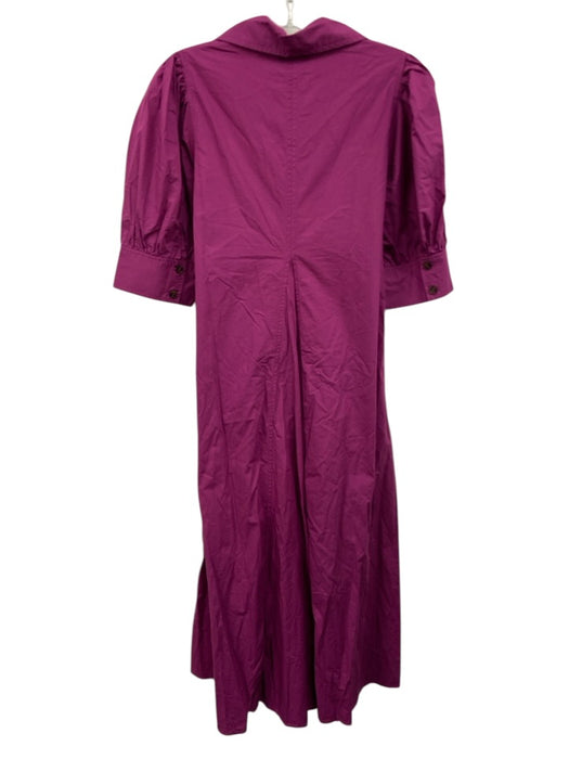 Ganni Size S / 36 Purple Cotton V Neck Half Puff Sleeve V Neck & Collar Dress Purple / S / 36