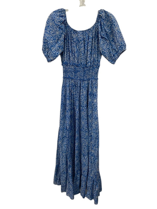 CJ Laing Size S Blue & White Cotton Scoop Neck Short Puff Sleeve Dress Blue & White / S