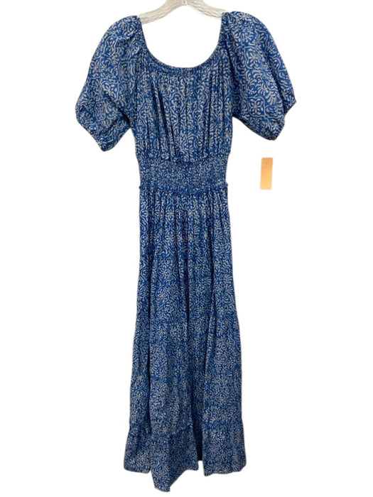 CJ Laing Size S Blue & White Cotton Scoop Neck Short Puff Sleeve Dress Blue & White / S